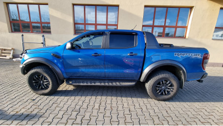 Hood guard, window visors, towing hook installed on Ford Ranger Raptor 2019