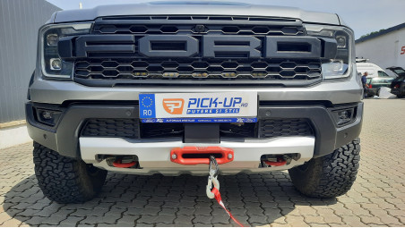 Winch, winch plate, skid plate, spot lights installed on Ford Ranger Raptor 2023