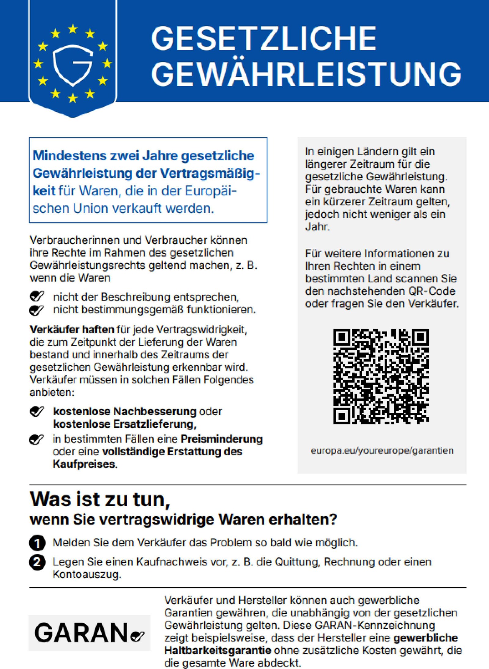 Harmonisierte Mitteilung über das gesetzliche Gewährleistungsrecht