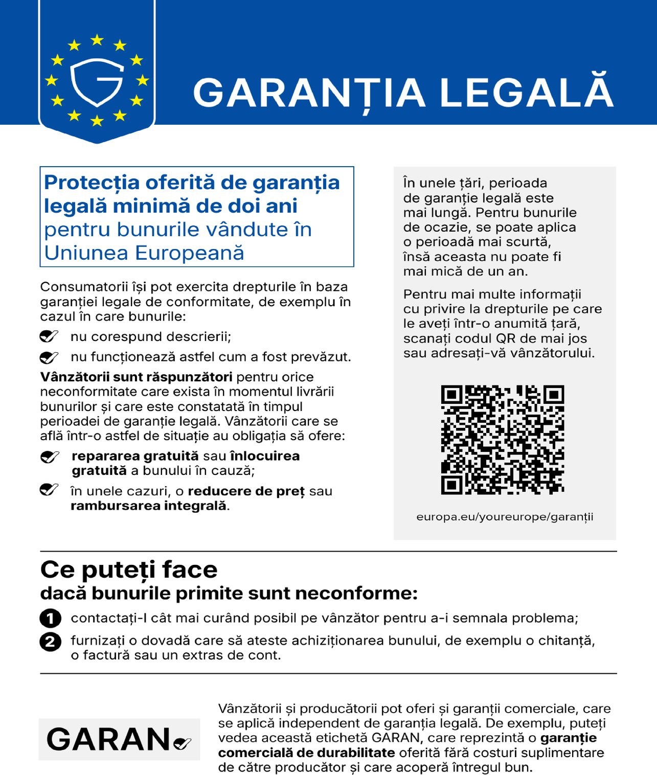 Notificarea armonizată privind garanția legală de conformitate